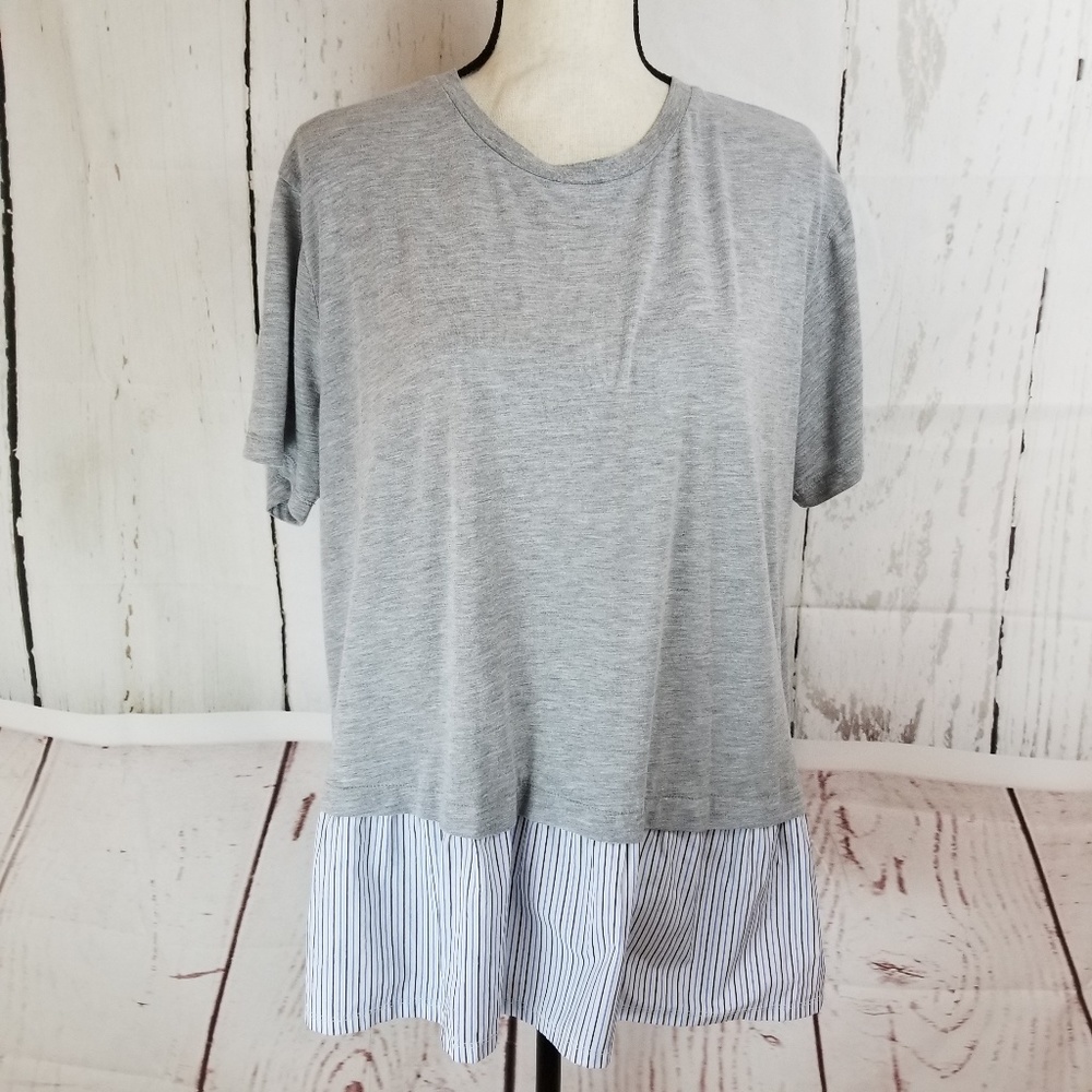 ASOS Knit Top Blouse Sz 14 Gray White Stripe